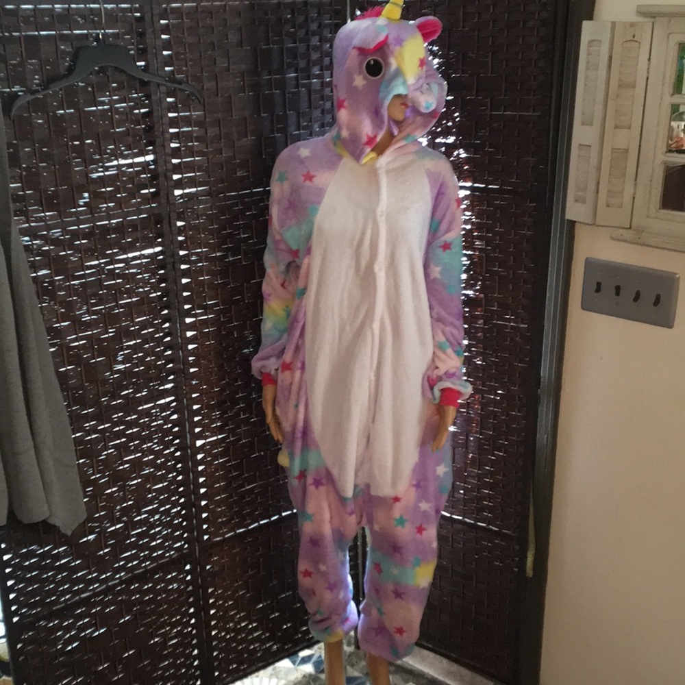 One piece Unicorn 🦄 pajamas or costume. Pockets and zip rear near tail - Picture 1 of 6